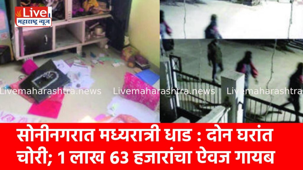 सोनीनगरात मध्यरात्री धाड : दोन घरांत चोरी; १ लाख ६३ हजारांचा ऐवज गायब
