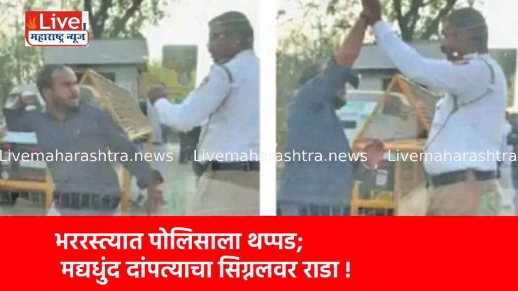 भररस्त्यात पोलिसाला थप्पड; मद्यधुंद दांपत्याचा सिग्नलवर राडा !