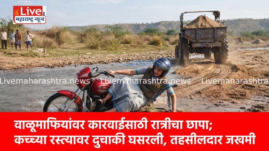वाळूमाफियांवर कारवाईसाठी रात्रीचा छापा; कच्च्या रस्त्यावर दुचाकी घसरली, तहसीलदार जखमी